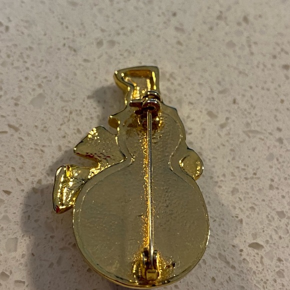 Adorable snowman white with gold trimming 1 5/8 x 1”  pin in back 1/4 - Picture 9 of 11